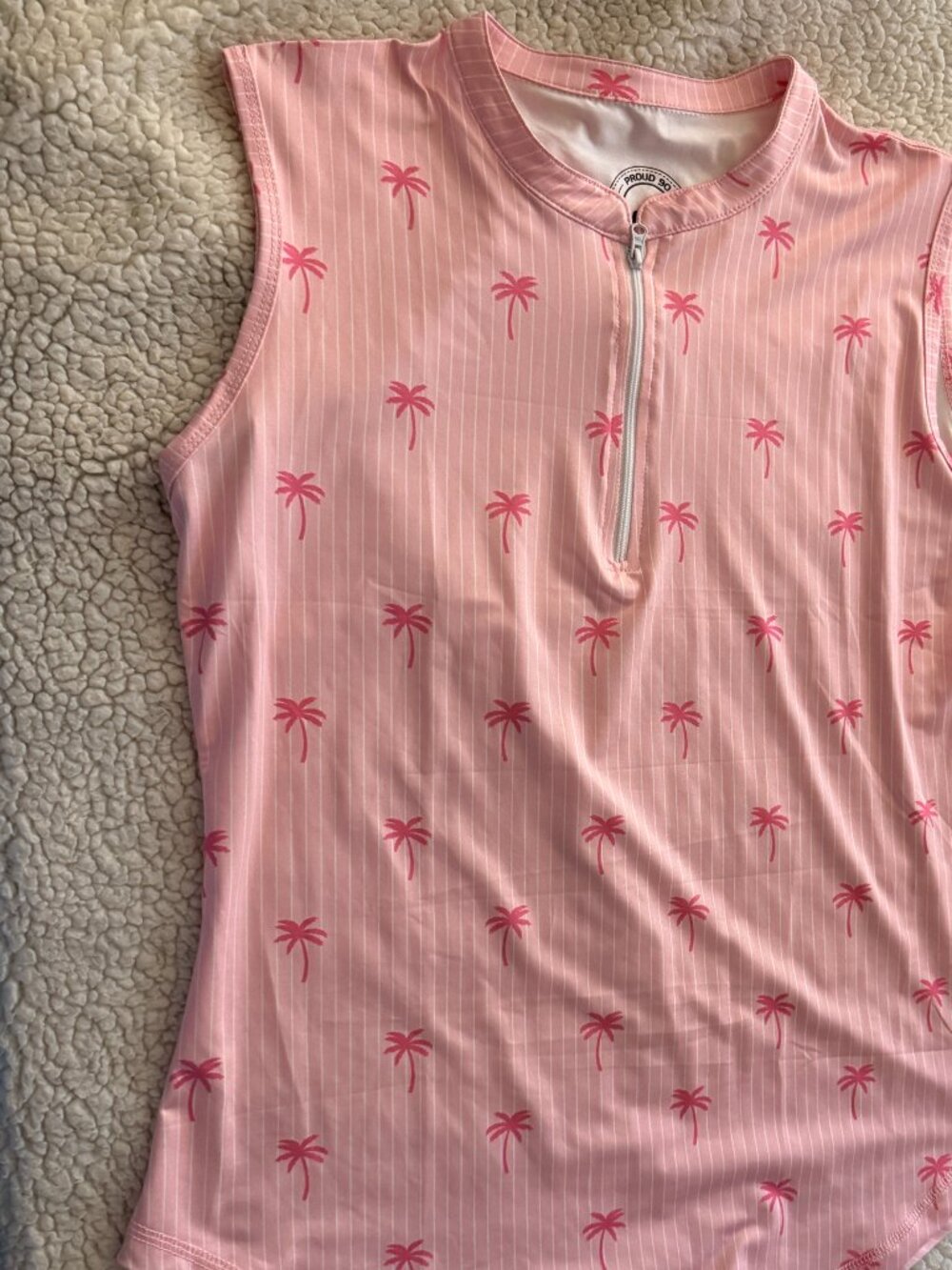 Proud 90 "Golf Is Fun" Pink Palm Print Golf Top, Size L, NWOT tags!